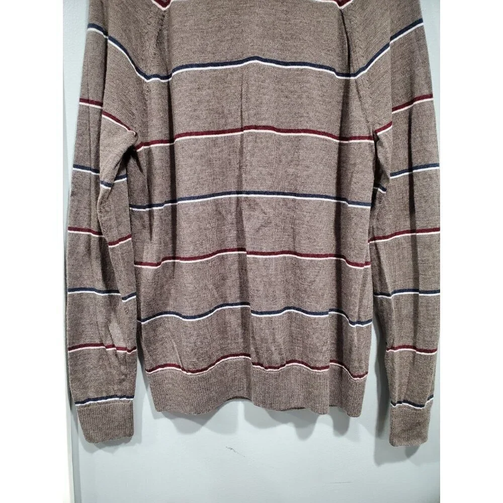 Banana Republic Mens Brown 100% Merino Wool Sweater Crew Neck Striped Sz L